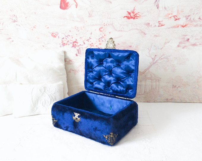 Antique Blue Velvet Jewelry Box Etsy