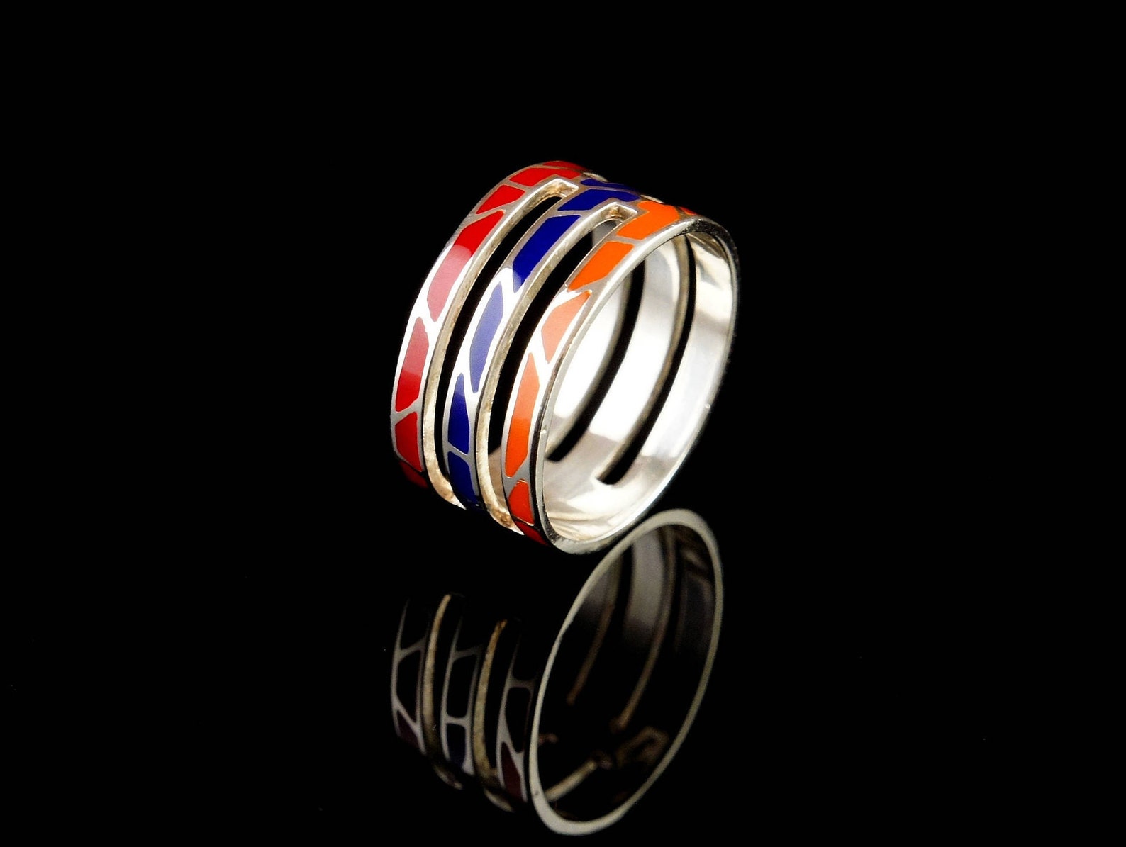 Enamel on Silver Sterling Silver Ring Silver Ring - Etsy