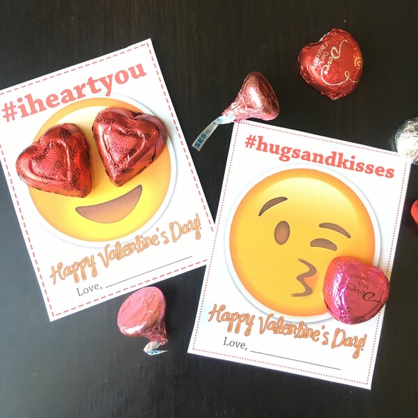 Valentine's Day Emoji #iheartyou & #hugsandkisses Gift Tags | Printable PDF Download