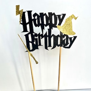 HP Wizard Magic Themed Happy Birthday Cake Topper (Double Sided)