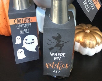 Halloween Mini Wine Bottle Tags: Witches & Ghosts (Printable PDF)