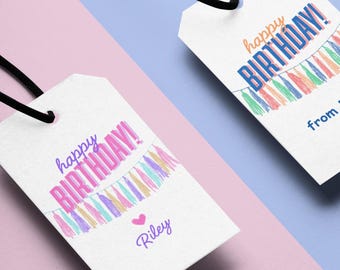Happy Birthday Streamer Gift Tags | Printable & Editable PDF Download