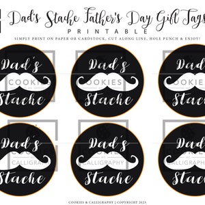 Happy Fathers Day Dad's Stache Gift Tags | Printable PDF Download - Etsy