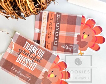 Thanksgiving Turkey Gift Tag: Thankful Grateful Blessed (Printable PDF Download)
