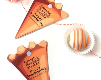 Grateful Thankful Blessed Thanksgiving Pumpkin Pie Gift Tag | Printable PDF Download