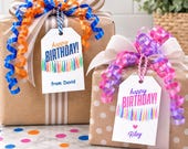 Editable Birthday Gift Tags, Printable Happy Birthday Streamer Tags, Personalized Canva Template, Colorful Birthday Favor Tags