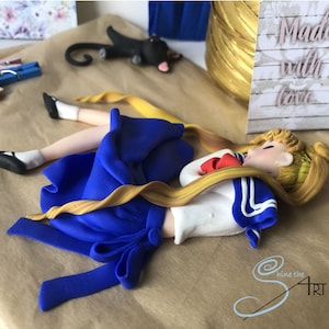 sleeping SAILOR MOON doll handmade in modelingclay
