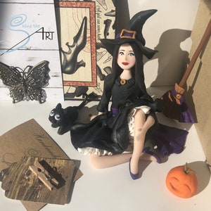 Halloween witch doll handmade in modelingclay