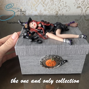 WITCH  handmade in polymer clay without molds on HALLOWEEN box