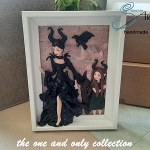 MALEFICENT woman and girl handmade in modelingclay on frame