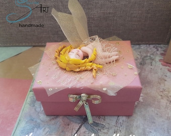 BABY PINK FAIRY sleeping handmade on a box