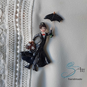 MARY POPPINS brooch handmade in polymer clay