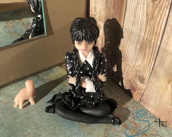 Addams Family girl handmade in polymer clay without molds