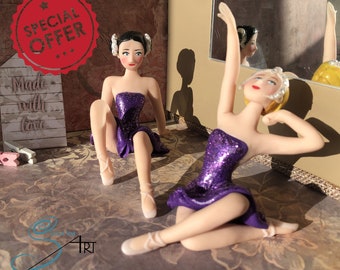 Handmade 2 BALLERINAS Ballet in polymere clay without molds BEST OFFER