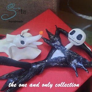 JACK SKELLINGTON and ZERO handmade in polymerclay red cardboard box