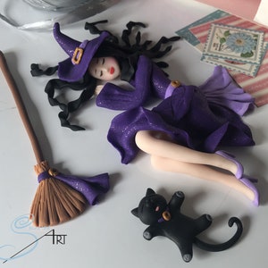 Halloween witch doll handmade in modelingclay