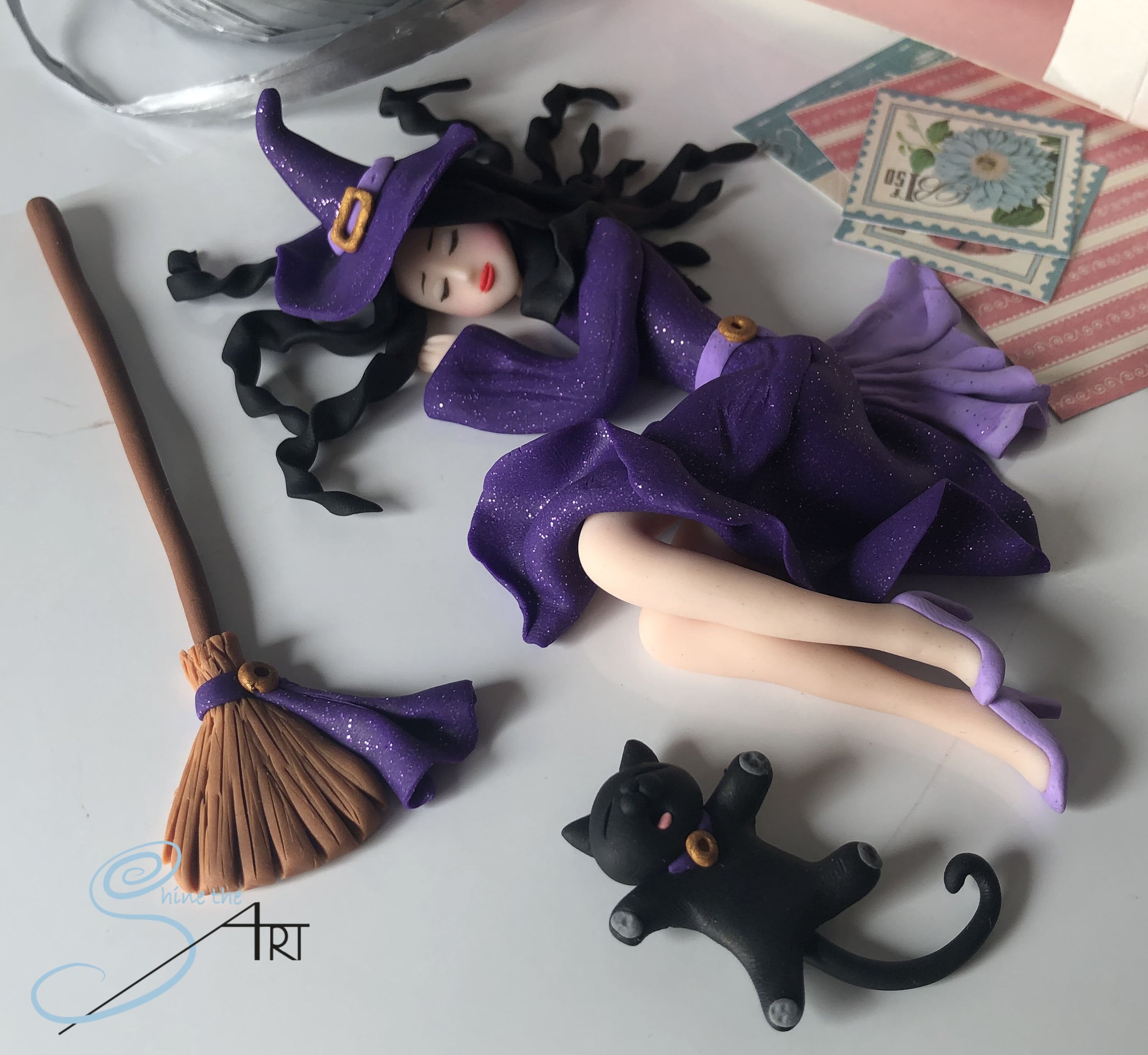 Halloween witch doll handmade in modelingclay