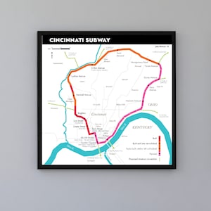 Mapa do sistema de metrô abandonado de Cincinnati, OH - pôster original de arte retrô