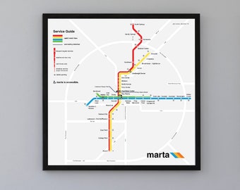 Atlanta MARTA rapid transit map print - square-sized poster with original art