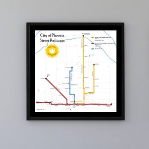 Carte des chemins de fer de Phoenix Street, 1930, affiche d'art rétro - impression de carte avec des oeuvres d'art originales