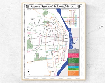 St. Louis streetcar system map, 1897, original art poster print