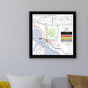Impresión de mapa del sistema de tranvías del Ferrocarril Eléctrico de San Diego, 1918 - póster artístico original