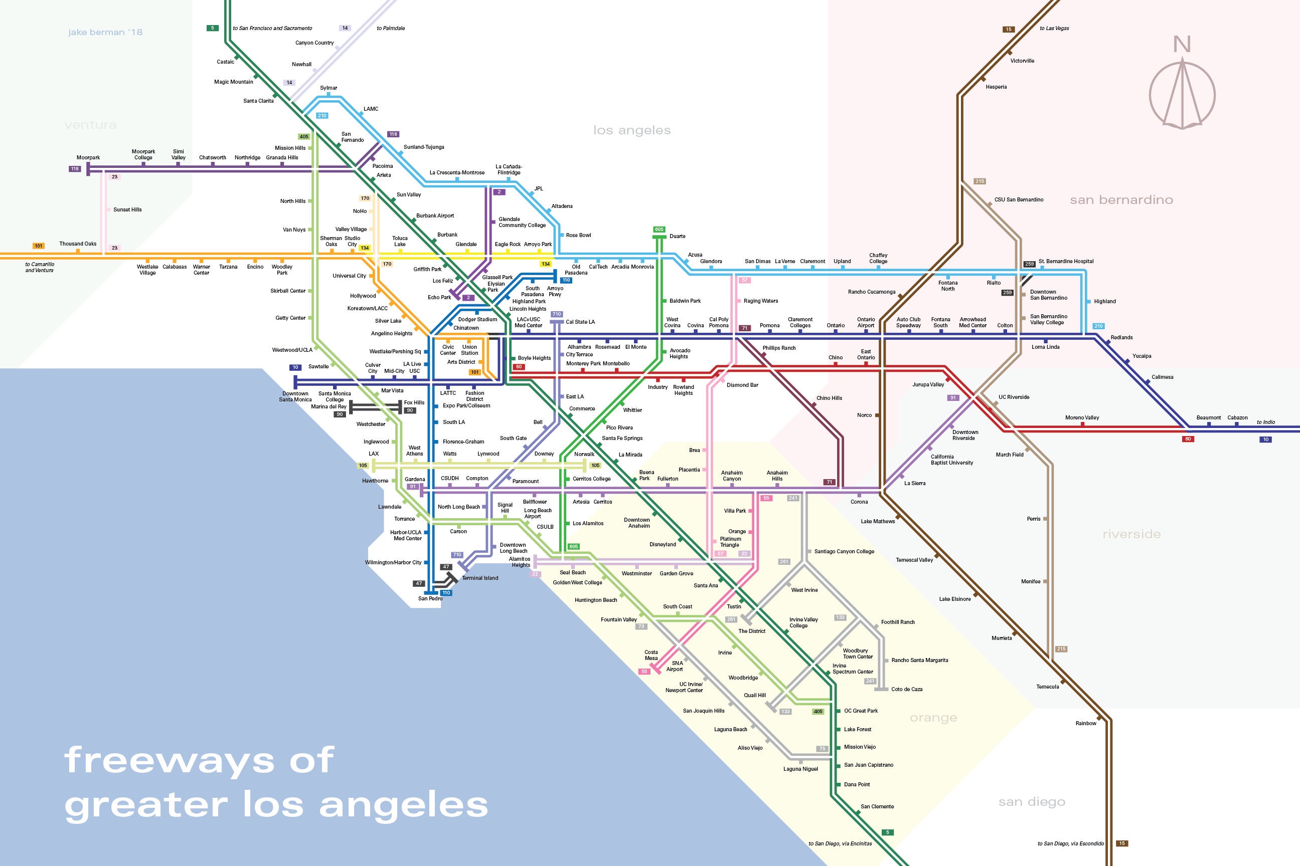 Los Angeles Freeways and Highway Map Print - Etsy