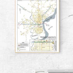 Philadelphia Transportation Co. trolley, subway, and elevated system map, 1940 - original poster/art print