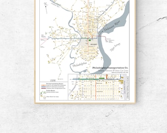 Philadelphia Transportation Co. trolley, subway, and elevated system map, 1940 - original poster/art print