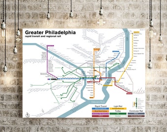Impresión del mapa de tránsito de Filadelfia: estilo años 70, arte del metro de SEPTA