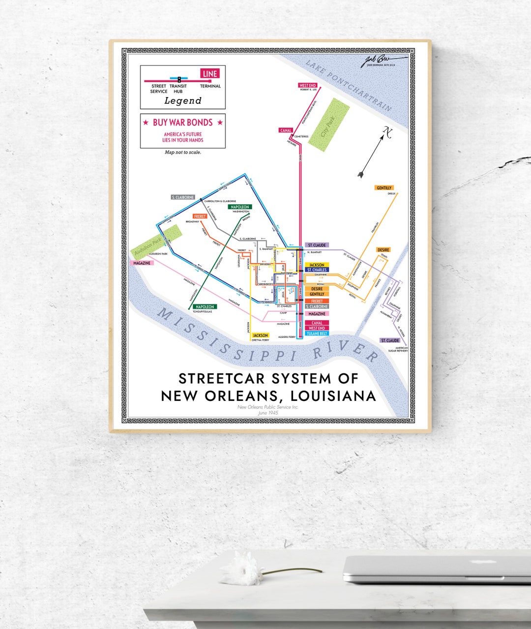 New Orleans Streetcar System Map Print, 1945 - Etsy