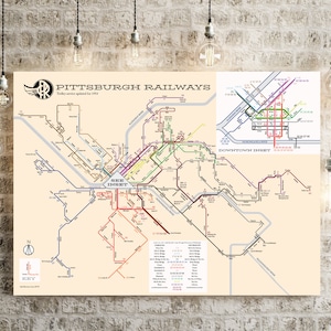 Pittsburgh Eisenbahn Tramnetz Karte 1954 - Original Poster/Kunstdruck