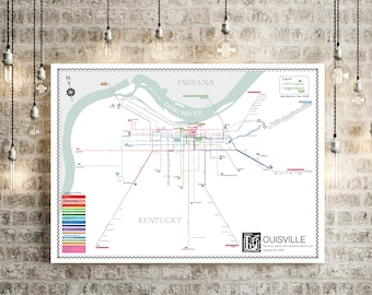 Louisville, Kentucky streetcar system map print, 1906 - original poster art