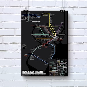 Kaart met passagiersspoorlijnen in New Jersey