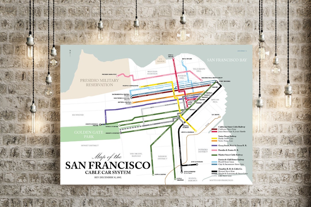 San Francisco Cable Car Map, 1892 - Original Retro Art Poster Print - Etsy