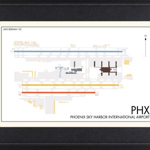 Diagramme de l'aéroport international de Phoenix Sky Harbor - impression d'affiche d'art originale