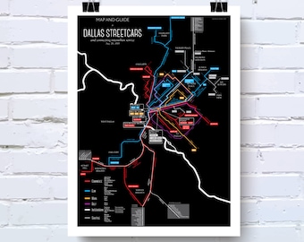 Impresión del mapa del tren ligero de Dallas-Fort Worth, Texas, 1925 - póster original