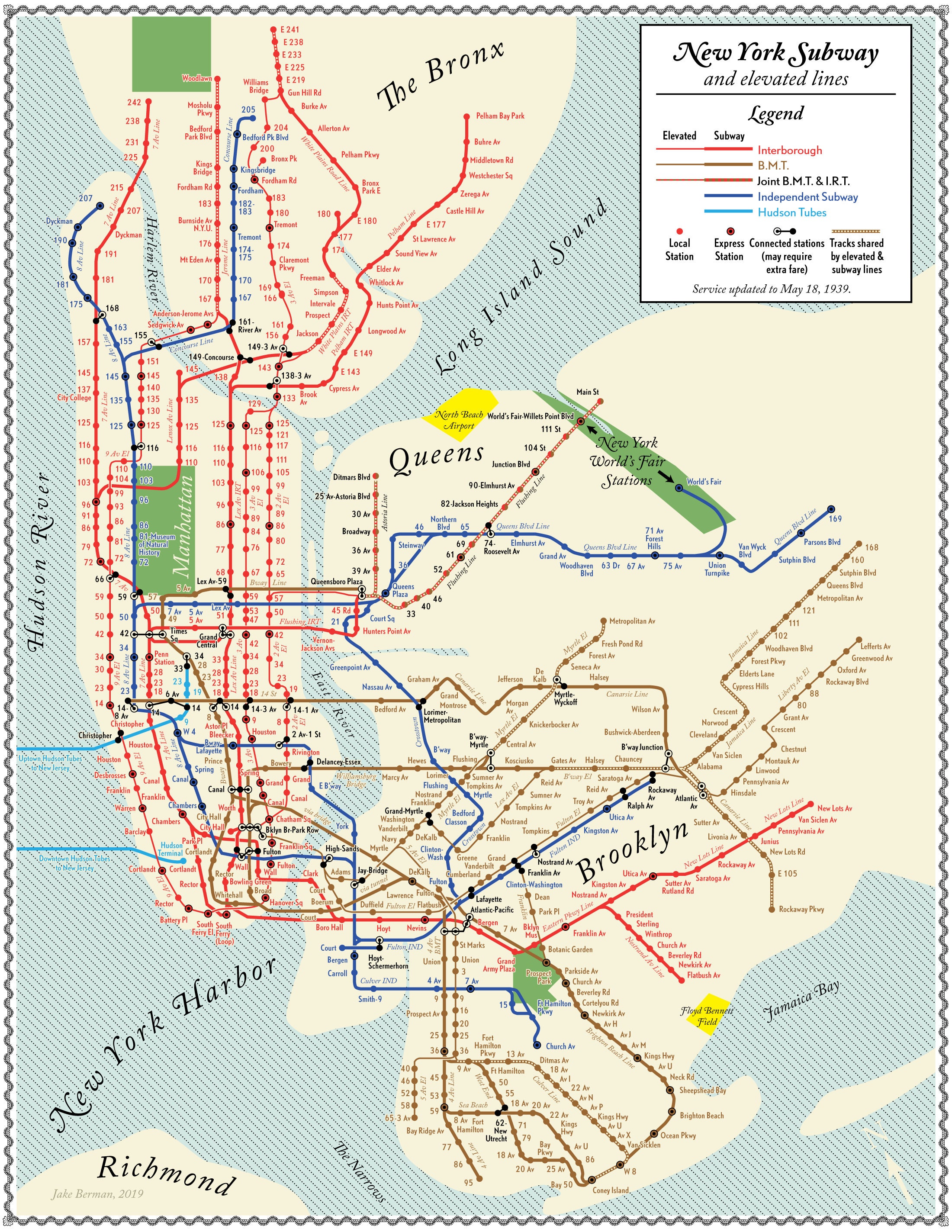 1939 NYC Subway Map Print - Original Retro, Vintage-style