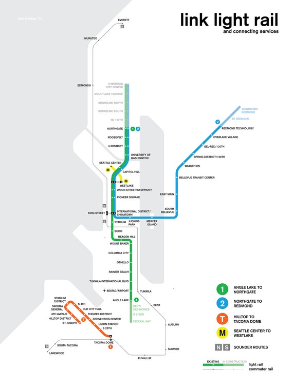 Seattle Rapid Transit Map Poster Print - Original Art - Etsy Hong Kong