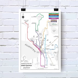 Kaart van het tramsysteem van Seattle, 1896: originele kunstposter