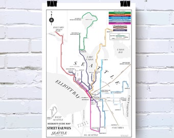 Seattle streetcar system map, 1896 - original art poster