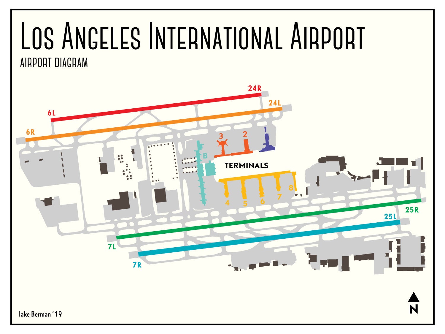 Map Poster International LAX Airport Art Angeles Print Etsy Los - /