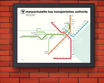 Boston MBTA map, 1967 - original poster print