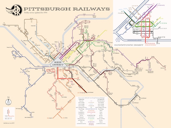 Old Pittsburgh Trolley Map Pittsburgh Railways Streetcar/Trolley System Map 1954 | Etsy