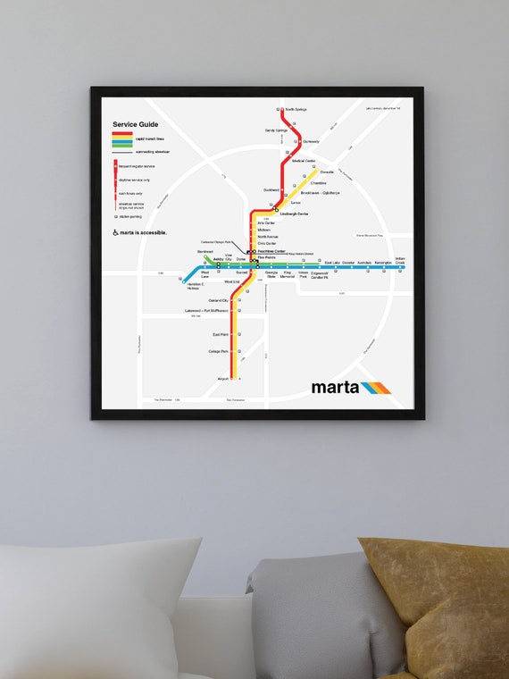 verhaal Mevrouw toxiciteit Atlanta MARTA metro kaart afdrukken poster vierkant formaat - Etsy België
