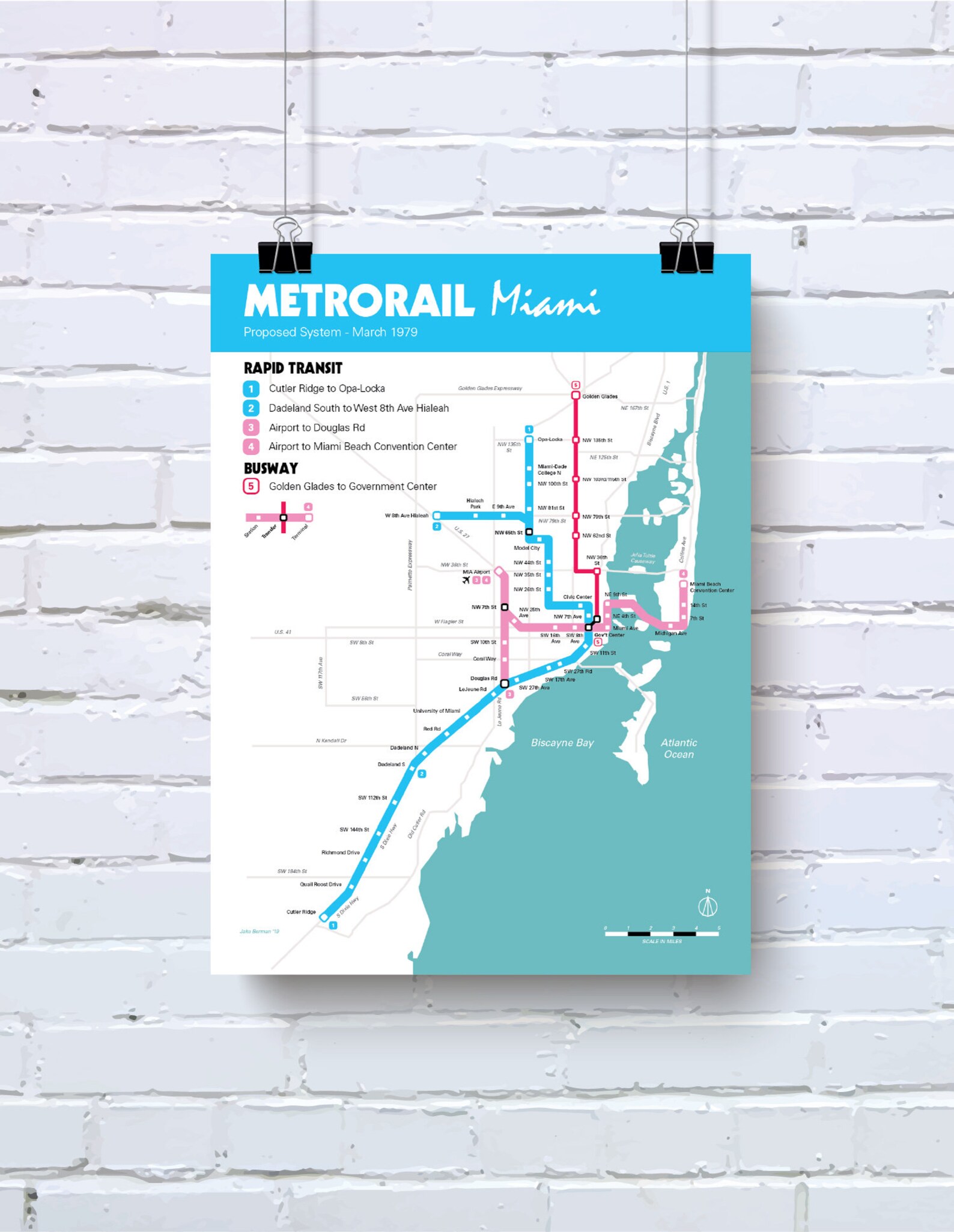 Miami Metrorail proposed system map 1980s Retro art poster | Etsy