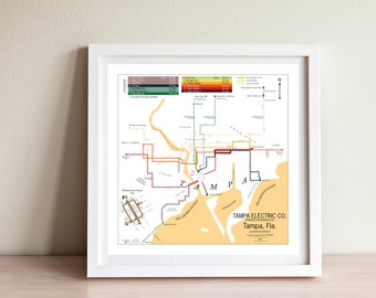 Mapa del sistema de tranvías de Tampa Electric Co., 1920 - Impresión artística original