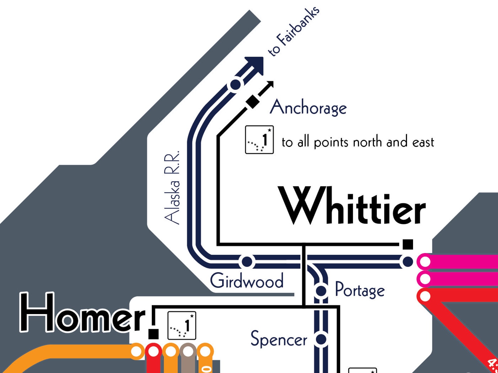 Alaska Marine Highway System Ferry Map Print Original Art Etsy