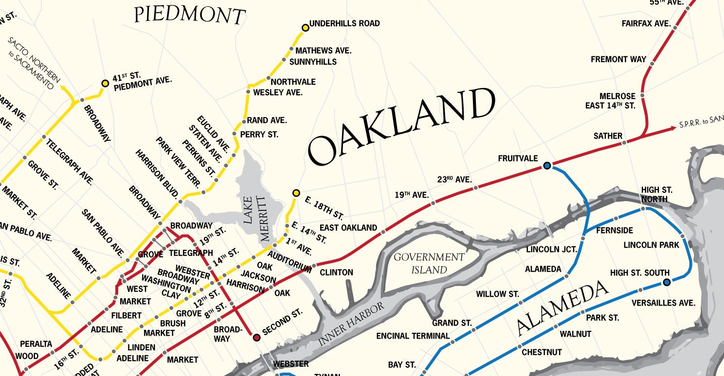 Oakland & Berkeley 1927 Rapid Transit Map, Retro Railroad Art Poster - Etsy