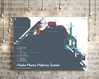 Alaska Marine Highway System ferry map print - Original art!